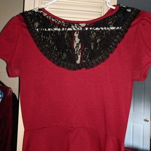 red dress with lace collar